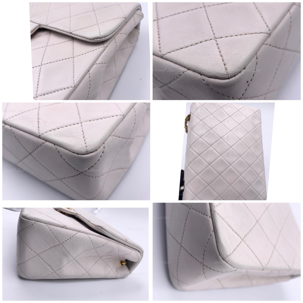 Authentic CHANEL Classic Lambskin Chain Mini Square Flap Bag White/ GHW - Picture 7 of 17